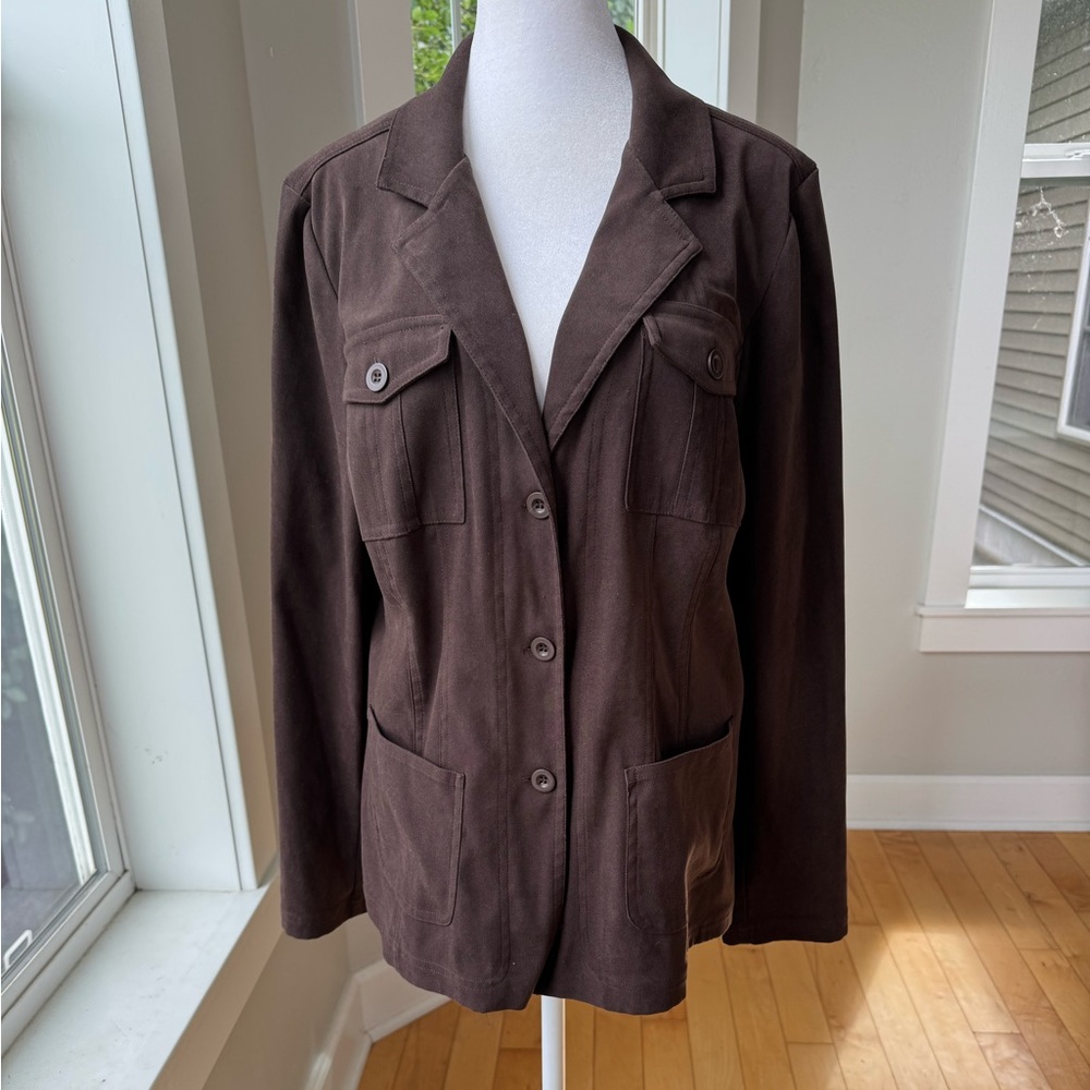 Vintage 90s Fashion Bug Chocolate Brown Faux Suede Jacket Double Pockets Large